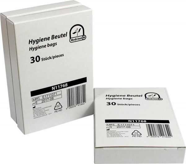 30 "Medi-Inn®" Hygienebeutel, HDPE 25 cm x 8 cm x 6 cm weiss im Spenderkarton