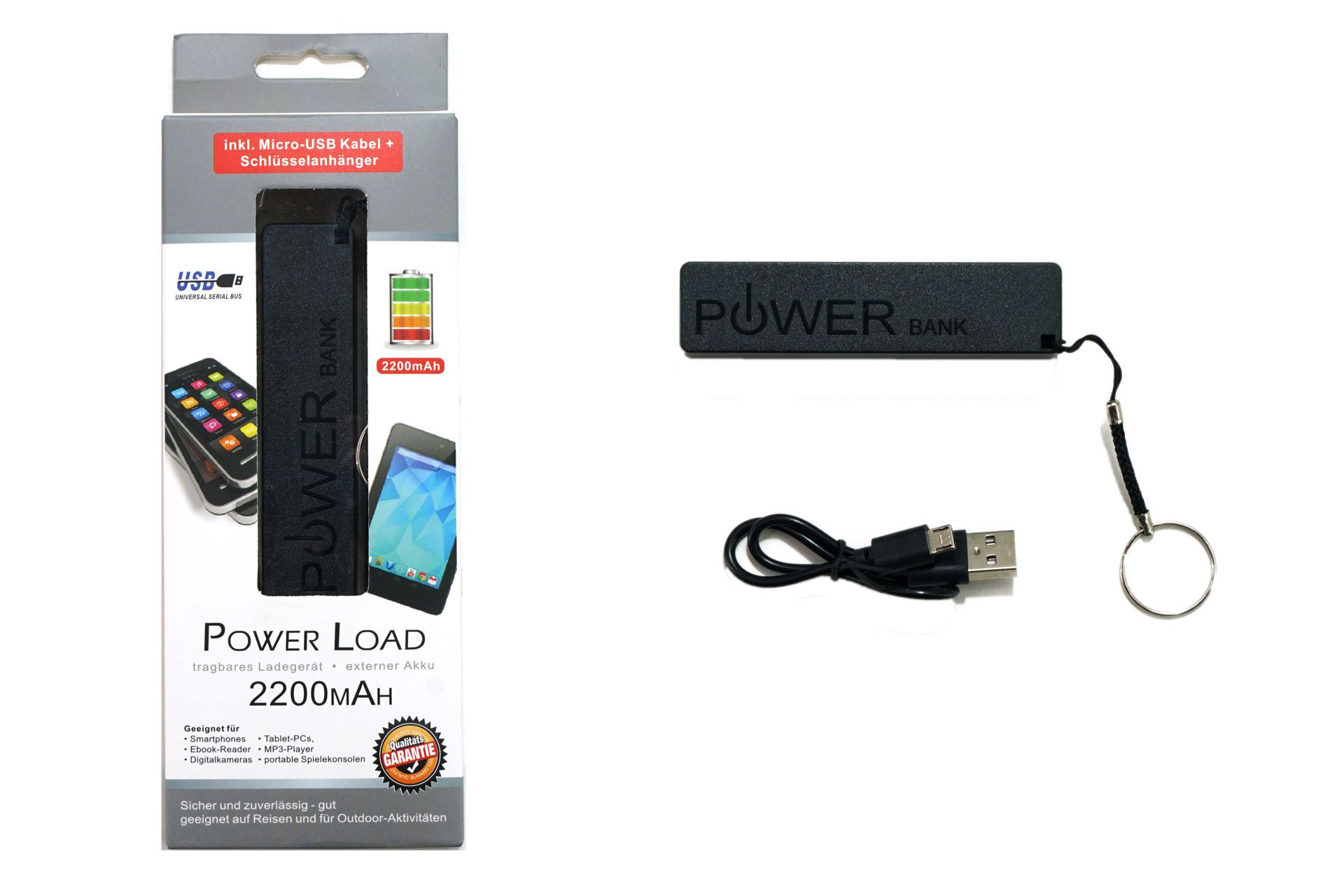 PowerLoad Tragbares Ladegerät 2200mAh Externer Akku inkl. Micro-USB Kabel