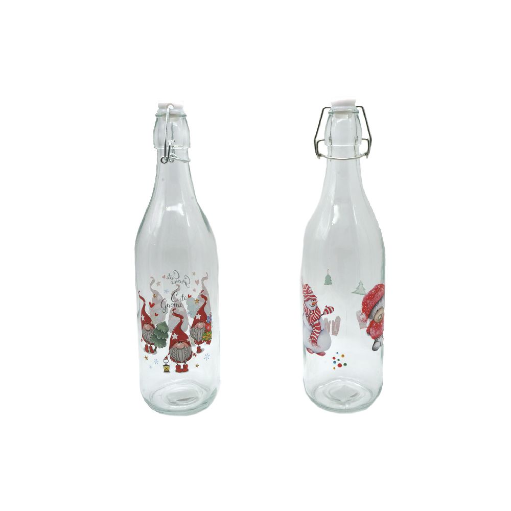 Weihnachtsdeko Glas "Bügelverschlussflasche" 1000 ml, 2 Designs