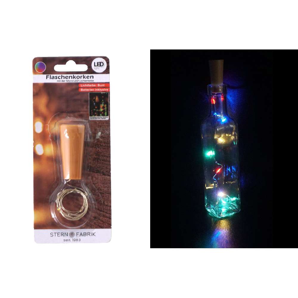 LED Flaschenkorken bunt Kunststoff mit 8er Mikro-LED-Lichterkette 80cm