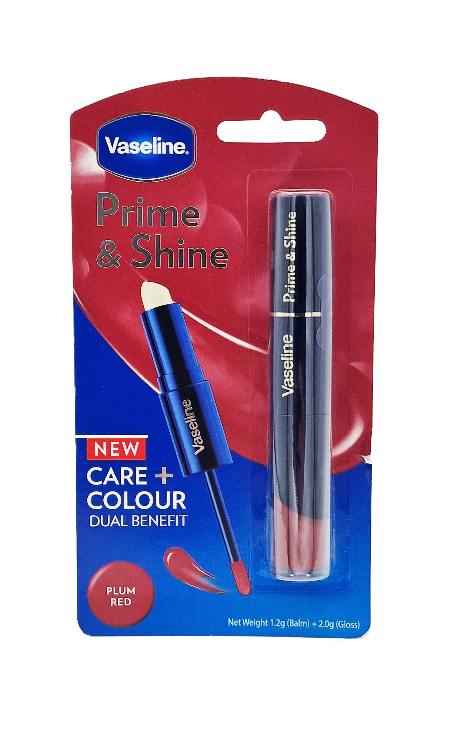 Vaseline Prime & Shine Lippenpflege+Farbe 1,2g Balsam+2,0g Gloss Plum Red