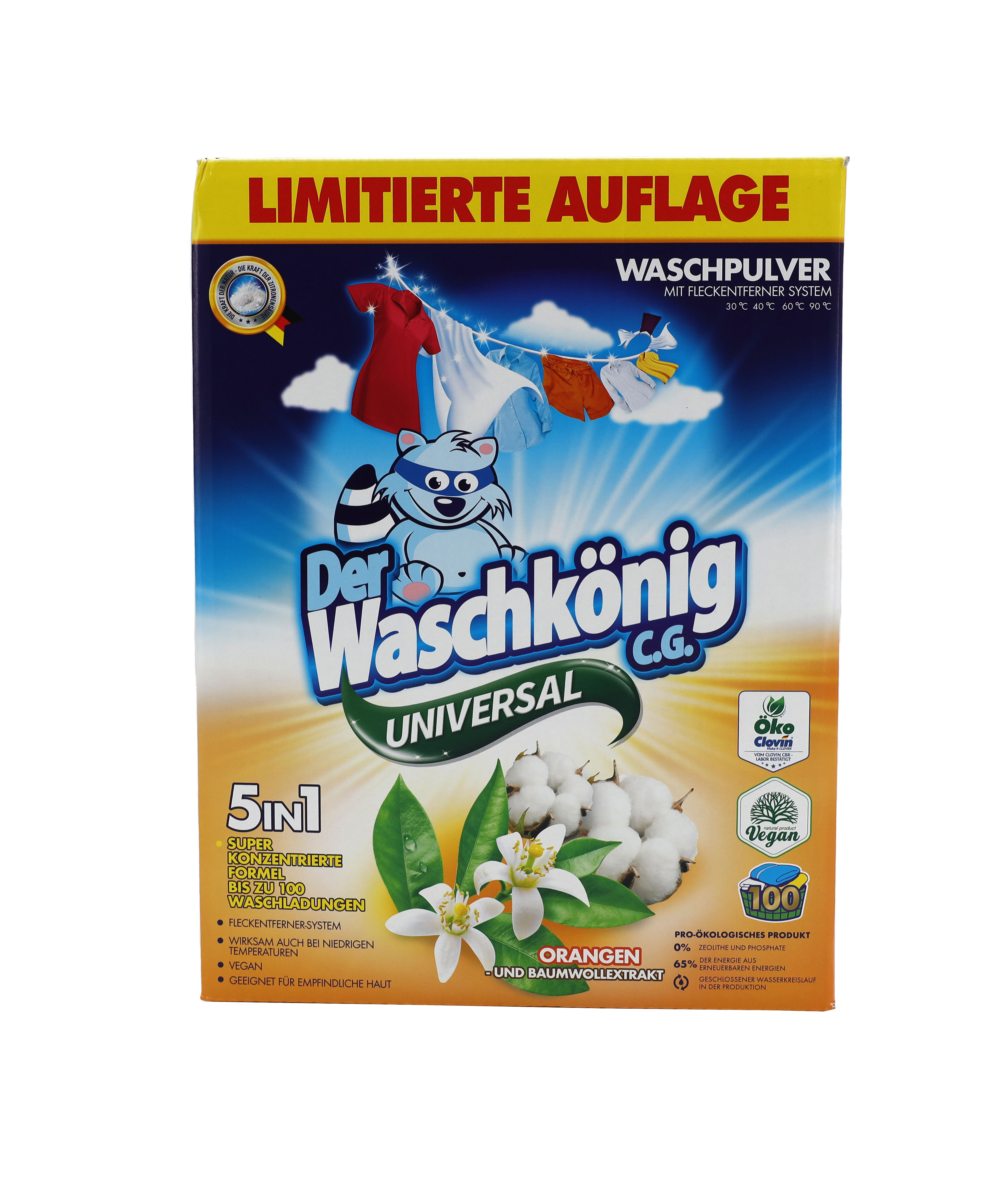 Waschkönig Waschpulver 6kg 100WL Orangenblüten & Baumwollextrakt