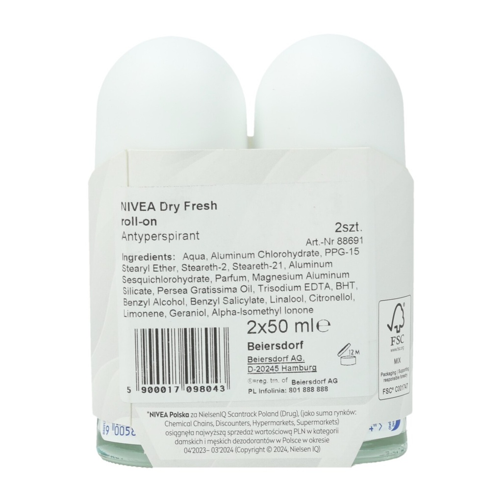 Nivea Deoroller 2x50ml Dry Fresh
