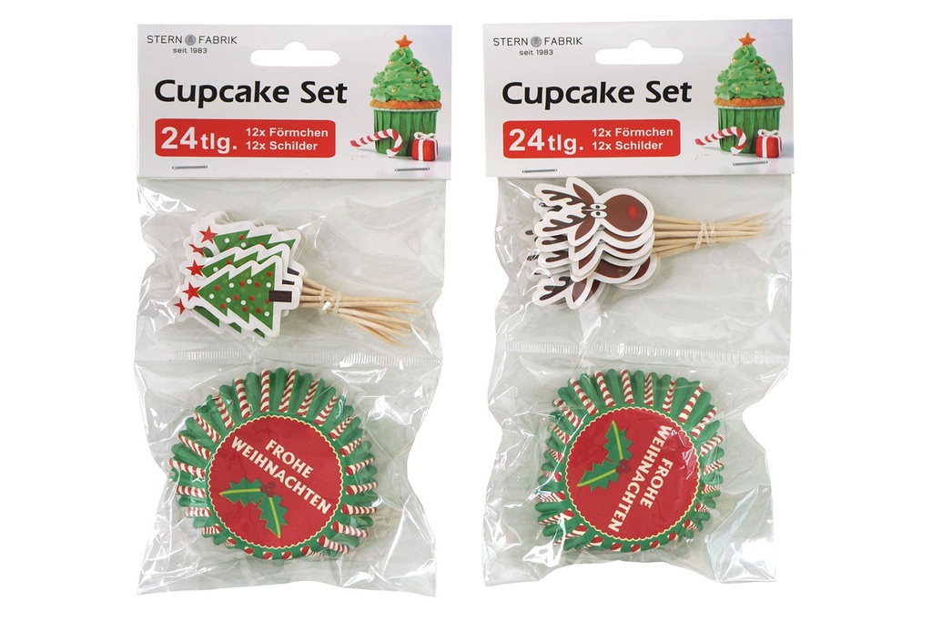 Cupcake Set Weihnachten 24tlg, Förmchen und Schilder