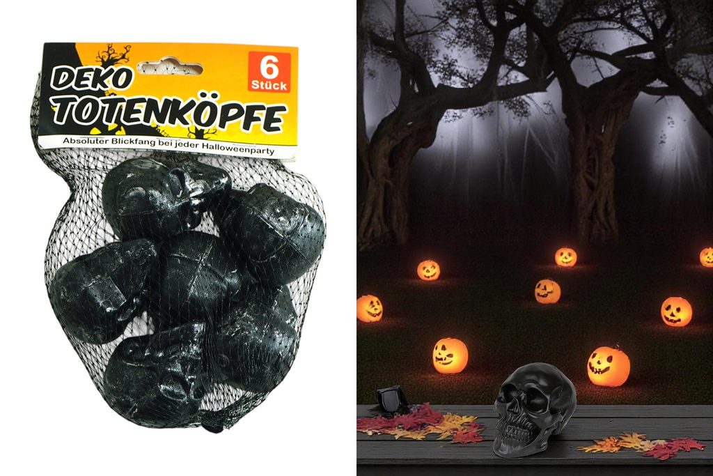 Deko Mini Totenköpfe "Halloween" 6 Stück 4,5cm