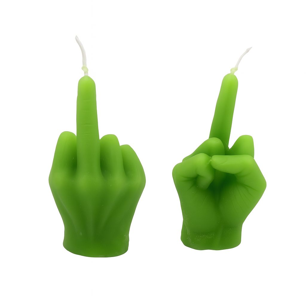 Kerze "Festtags-Muffel" Mittelfinger, 5x9,3cm, grün