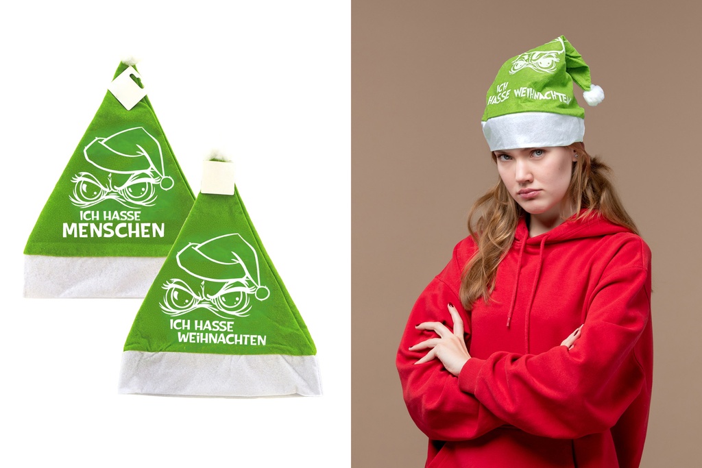 Weihnachtsmütze Plüsch "Festtags-Muffel", grün