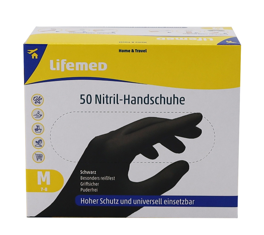 50 "Lifemed" Handschuhe, Nitril puderfrei schwarz Größe M