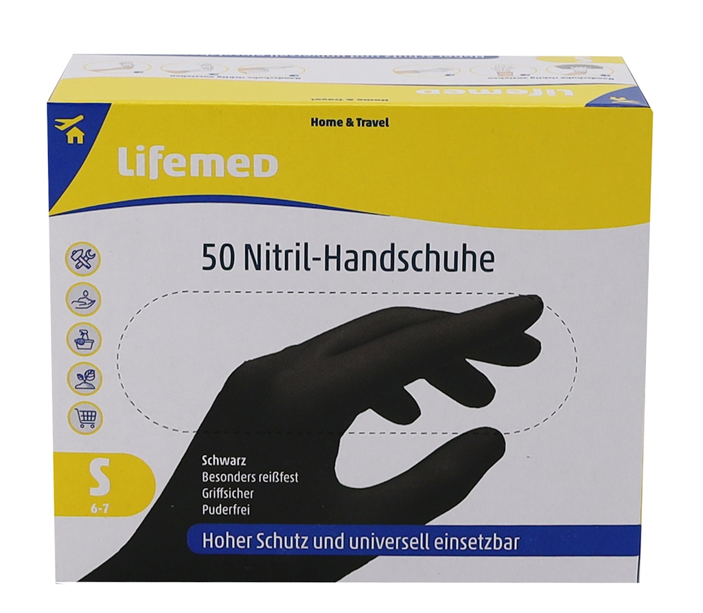 50 "Lifemed" Handschuhe, Nitril puderfrei schwarz Größe S