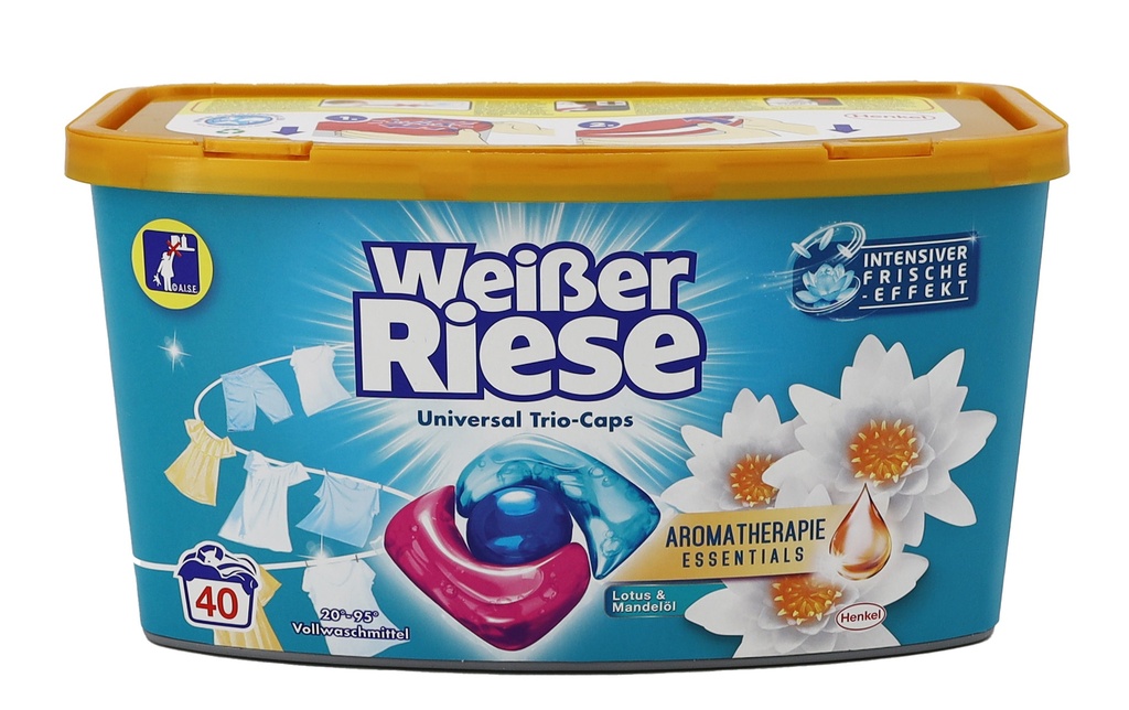 Weißer Riese Universalwaschmittel Trio-Caps Aromatherapie Essentials Lotus & Mandelöl, 40 Wl