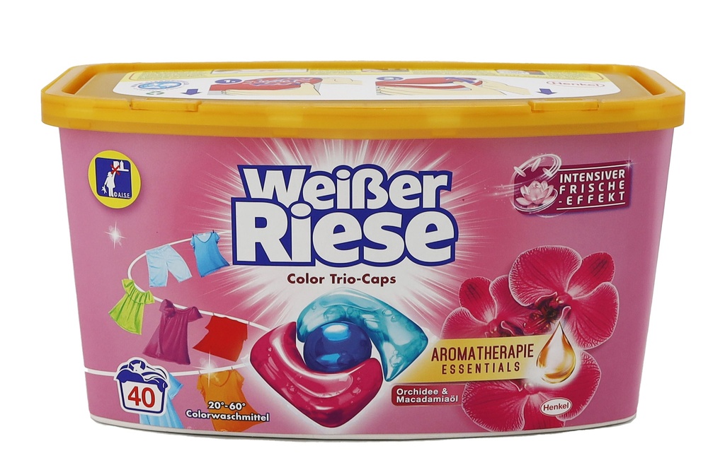 Weißer Riese Colorwaschmittel Trio-Caps Aromatherapie Essentials Orchidee & Macadamiaöl, 40 Wl