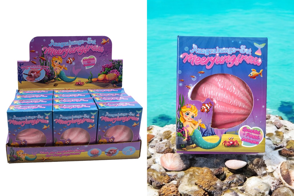 Ausgrabung Set "DIG IT" Meerjungfrau, 7x8x2,5cm, 7fach sortiert Display