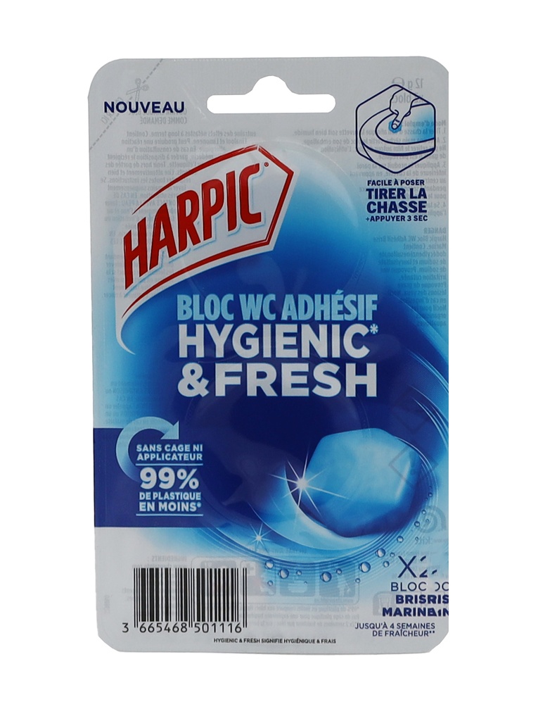 Harpic Hygiene und frischer selbstklebender Toilettenblock Marine 2x12g