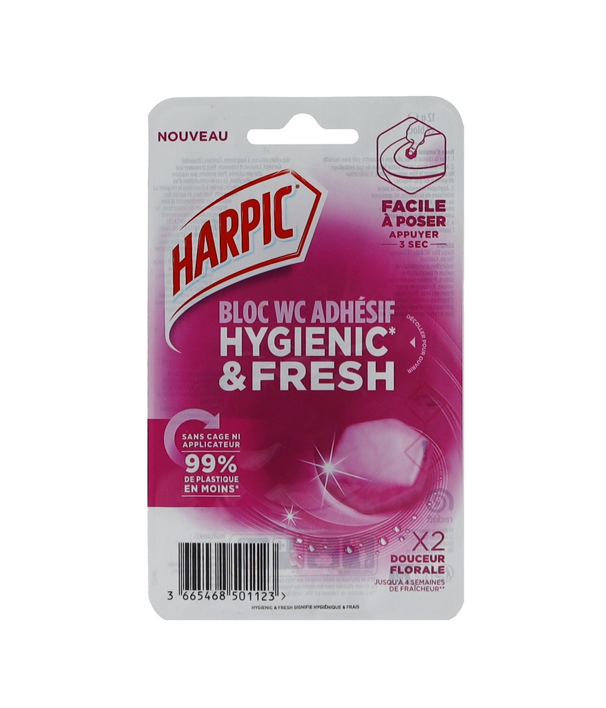 Harpic Hygiene und frischer selbstklebender Toilettenblock Blumen 2x12g