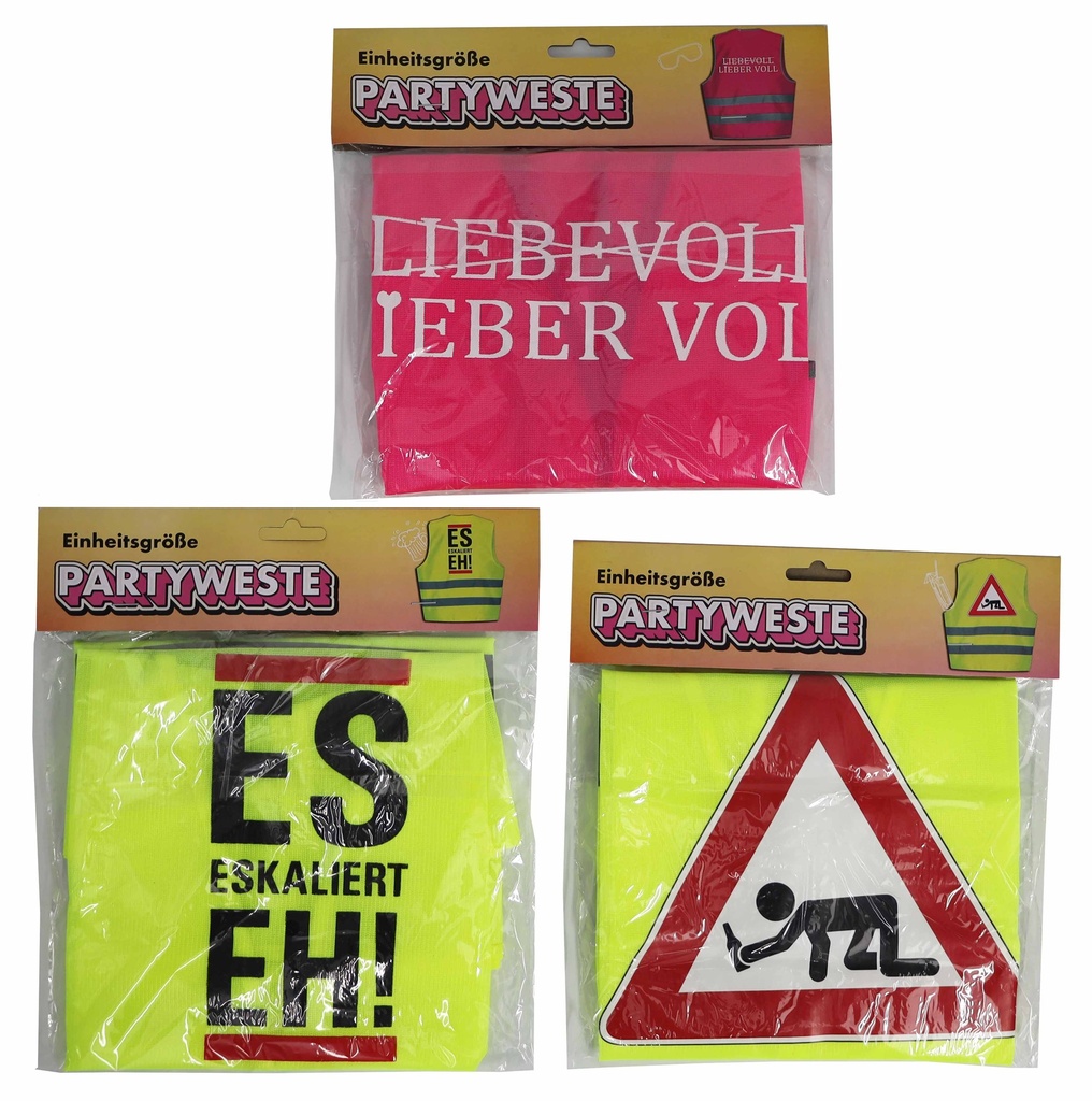 Warnweste "Malle-Party", Einheitsgröße, 3 Designs, 2 Farben