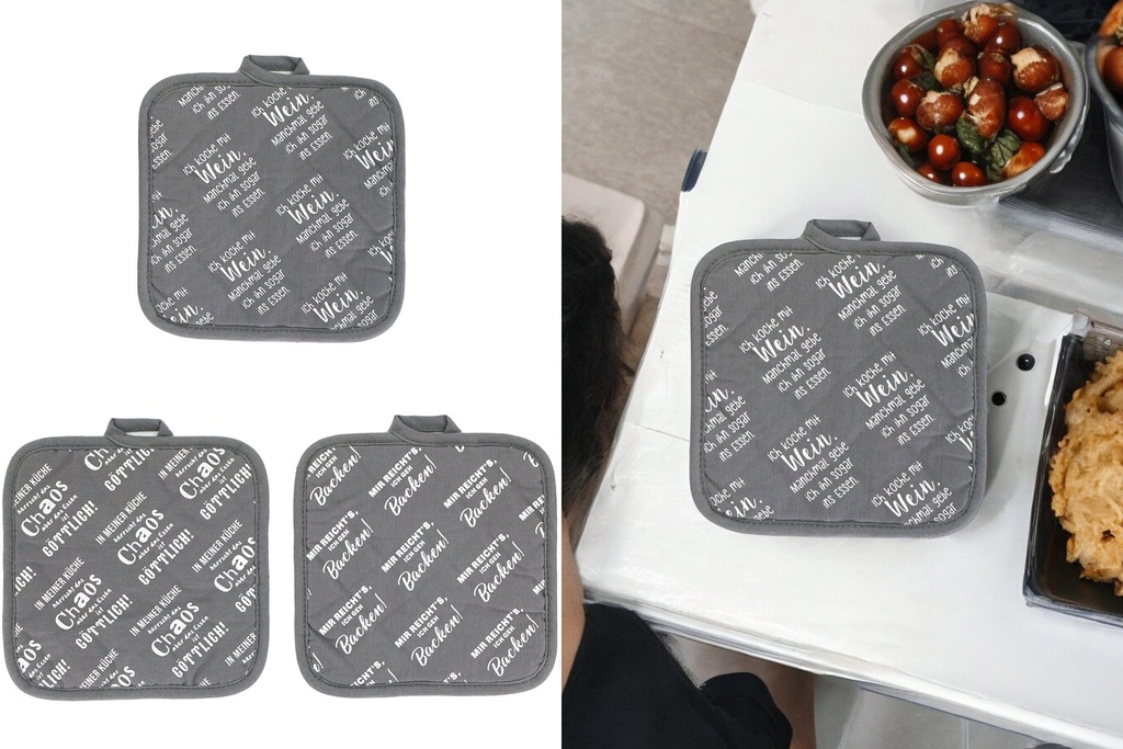 Topflappen mit Sprüchen, 18x18x1cm