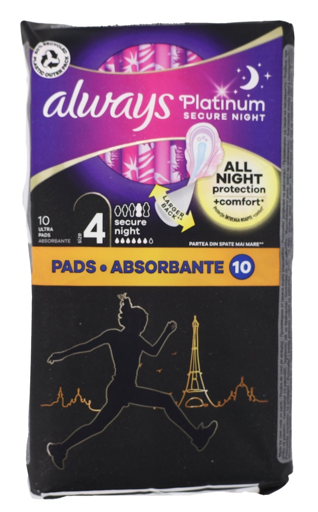 Always Platinum Damenbinden 10Stück Secure Night Size 4