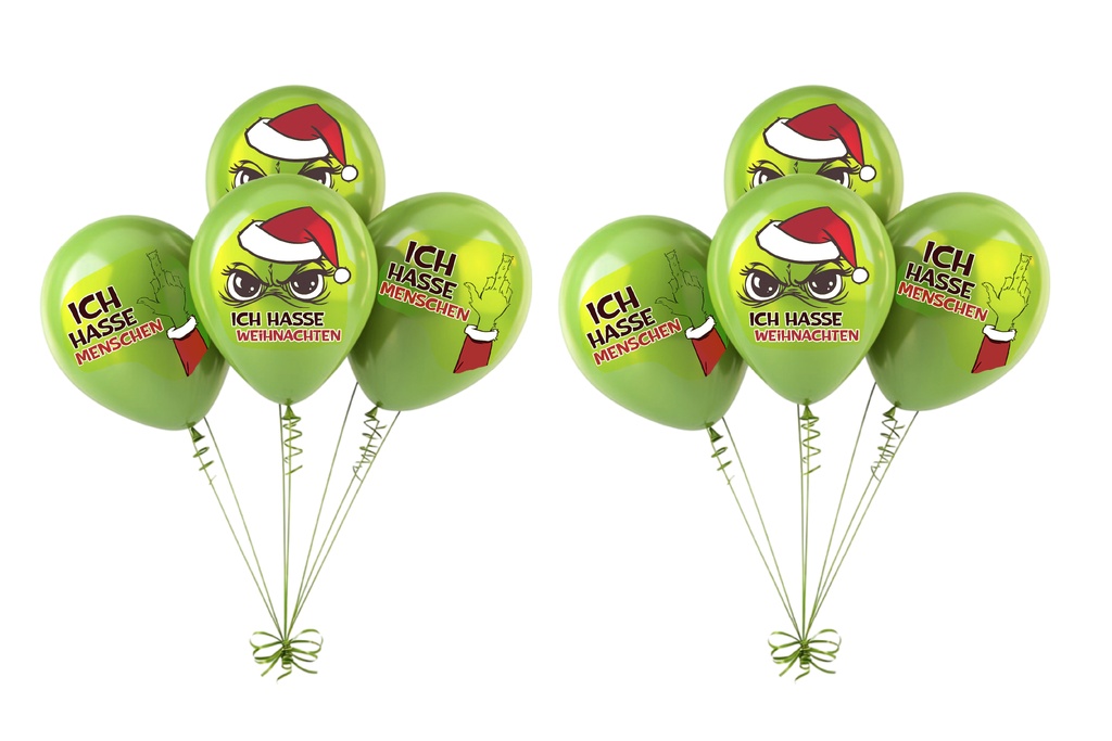 Luftballons Festtags-Muffel | 5er-Pack Ø 22 cm | Lustige Anti-Weihnachten-Deko für Weihnachtsmuffel, Männer & Frauen, Party & Geschenkidee