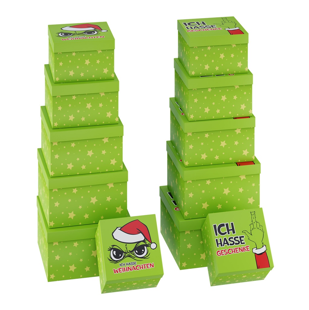 Geschenkboxen "Festtags-Muffel", 6er-Set (6 Größen), 2 Designs