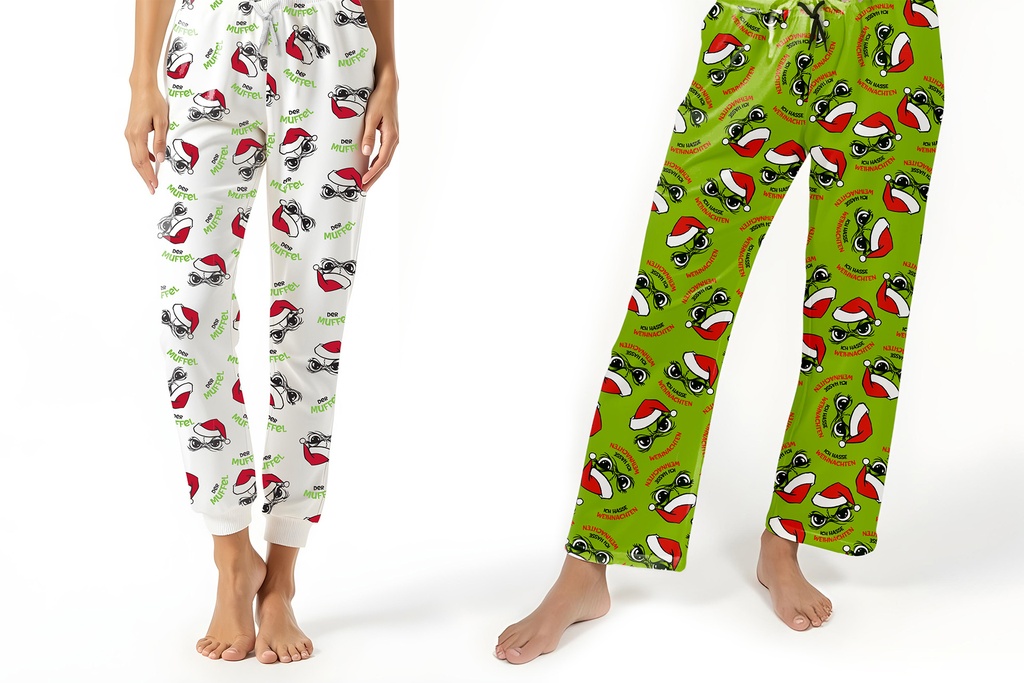 Schlafanzughose Festtags-Muffel, 2 Designs, Größen S–XXL | Lustiger Anti-Weihnachten Pyjama für Weihnachtsmuffel und Couchhelden