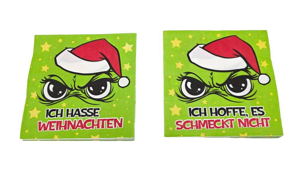 Servietten Festtags-Muffel 33 × 33 cm, ¼ Falz, 3-lagig, 20er Pack, 2 Designs | Lustige Weihnachtsservietten für Tischdeko, Weihnachtsmuffel & Wichtelrunden (Festtags-Muffel Serie)