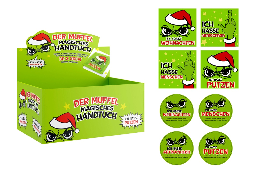 Magisches Handtuch Festtags-Muffel 30x30cm, 4 Designs