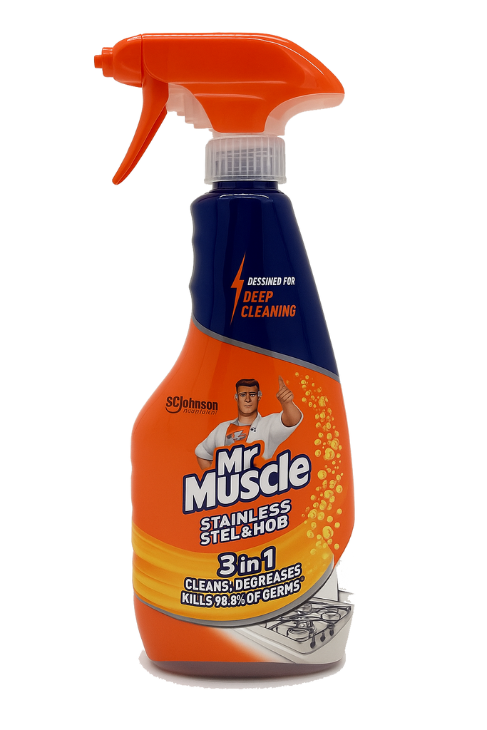 Mr. Muscle 3-in-1 Spray Edelstahl & Kochfeld Tiefenreinigung, 530 ml