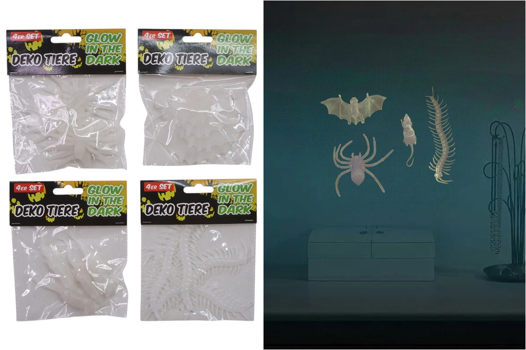 Halloween Deko Tiere "Glow in the Dark",4er Set, 8,2x5cm, 4 Designs