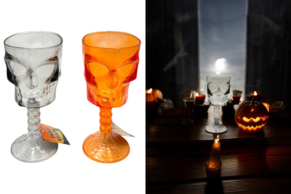 Halloween Kelch "Totenkopf", 250ml, 18,5x8x9cm, 2 Farben