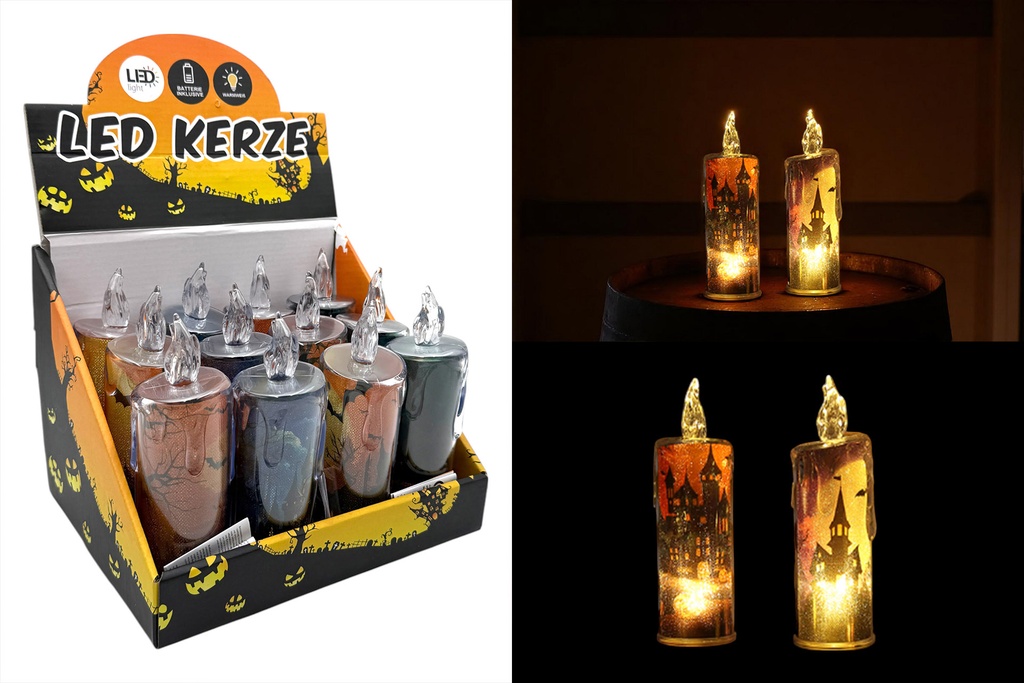 LED Kerze "Halloween", 15x5x5cm, 4 Designs, im Display