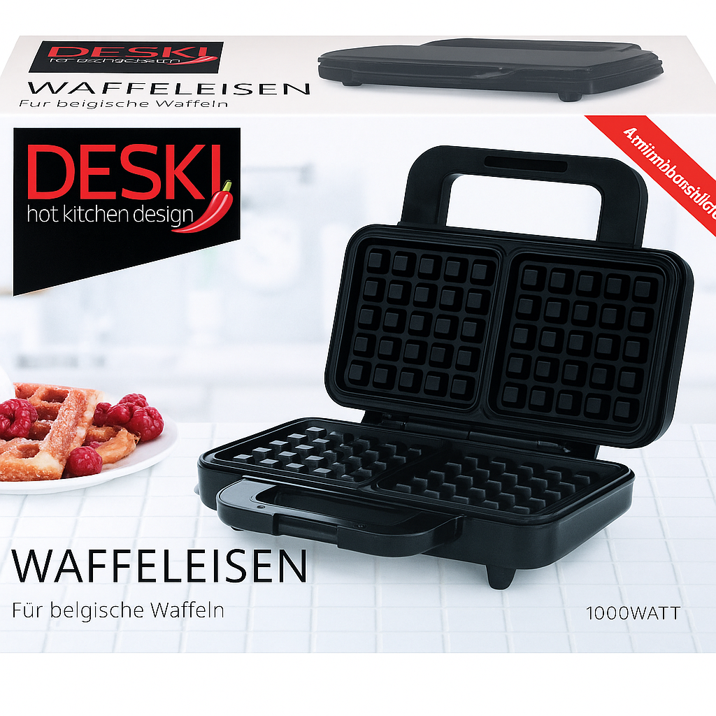 DESKI Waffeleisen für belgische Waffeln 1000 Watt Cool Touch