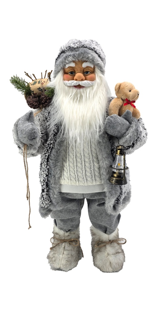 Weihnachtsmann Figur Grau 80 cm | Premium Weihnachtsdeko mit Echtkleidung & Accessoires