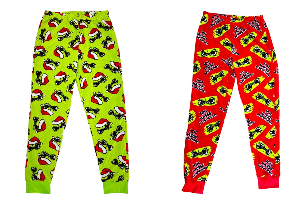 Kuschelhose Festtags-Muffel | Erwachsene S – XXL | 2 Designs | Weiche Unisex-Fleecehose – Lustige Anti-Weihnachten-Homewear für Weihnachtsmuffel & Relax-Fans