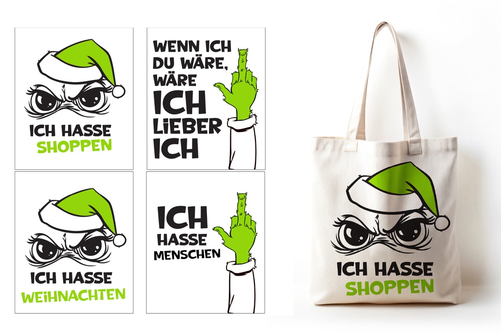 Tragetasche Festtags-Muffel | 38 × 42 cm | 4 Designs | Baumwolltasche mit Spruch | Lustiges Anti-Weihnachten Accessoire für Weihnachtsmuffel & Provokant