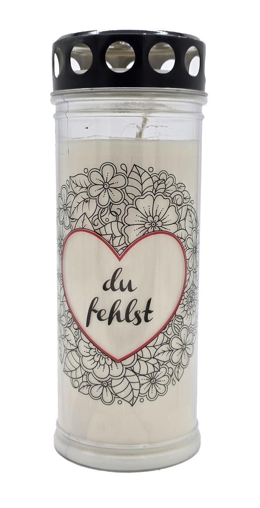 Grabkerze | Erstklassige Qualität | 20cm x 7,5cm mit Motiv | Du fehlst Herz Nero