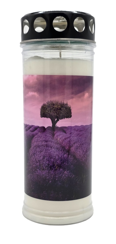 Grabkerze | Erstklassige Qualität | 20cm x 7cm mit Motiv | Lavendelfeld