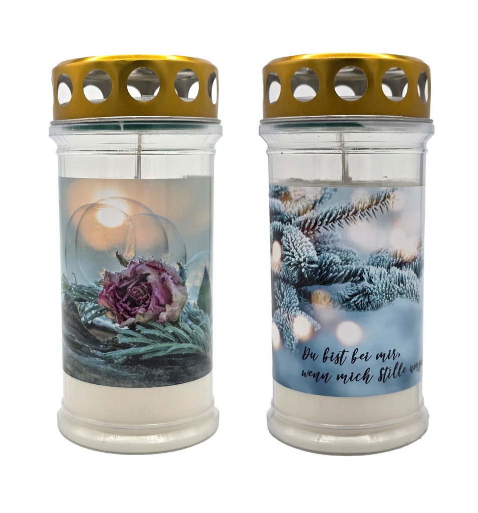 Grabkerze | Erstklassige Qualität | 17cm x 7,5cm mit Motiv | Winter MiX |1 Stück