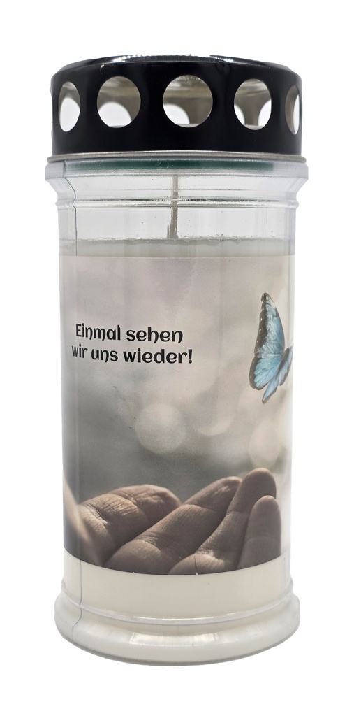 Grabkerze | Erstklassige Qualität | 17cm x 7,5cm mit Motiv | Hand & Schmetterling