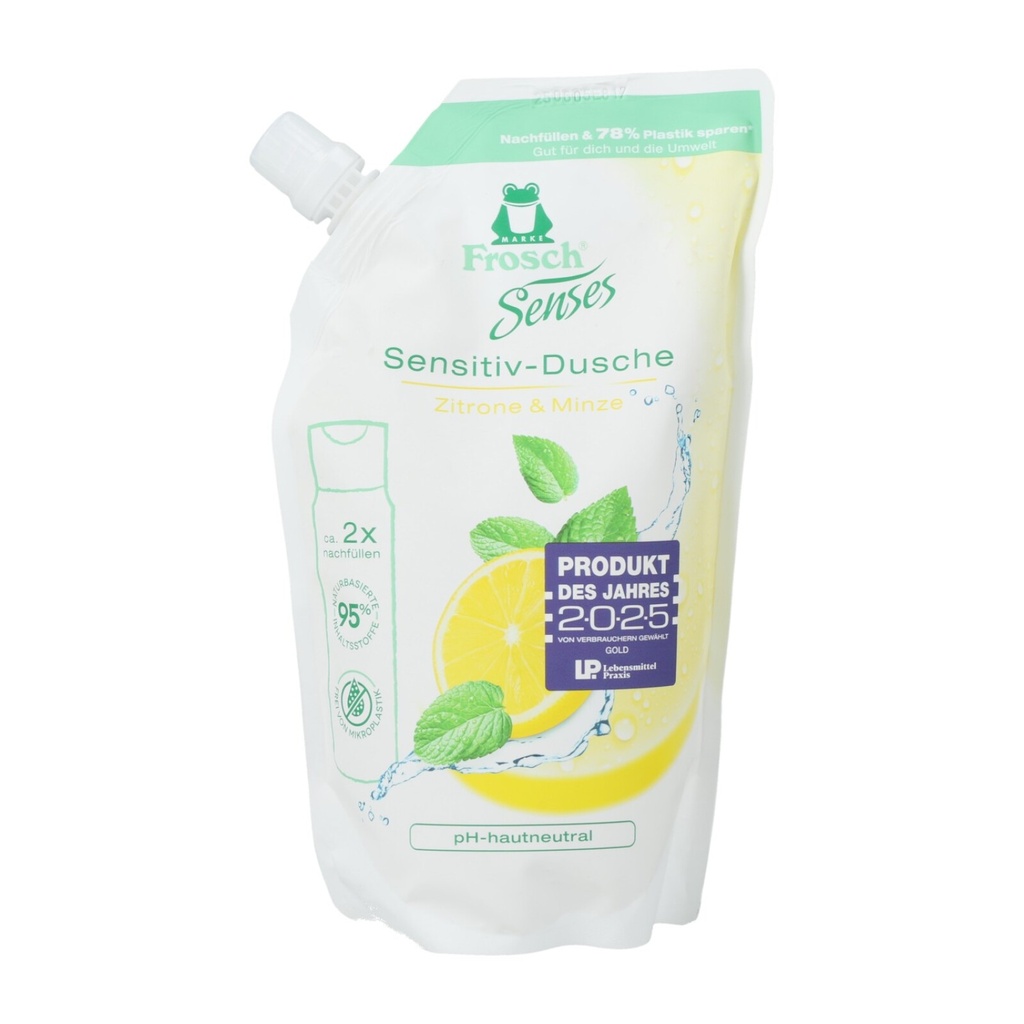 Frosch Senses Sensitiv-Dusche Zitrone und Minze im 500-ml-Nachfüllbeutel mit pH-hautneutraler Rezeptur