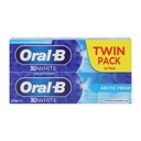 Oral-B 3D White Arctic Fresh Zahnpasta Doppelpack mit zwei Tuben zu je 75 ml in blau-gelber Verpackung
