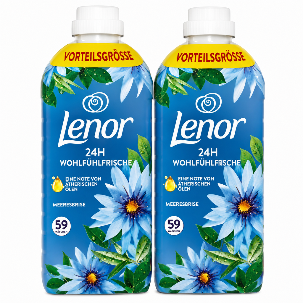 Lenor Weichspüler Meeresbrise im 2er-Vorteilspack mit je 59 Waschgängen sowie Duftnoten von Ylang-Ylang und Patchouli
