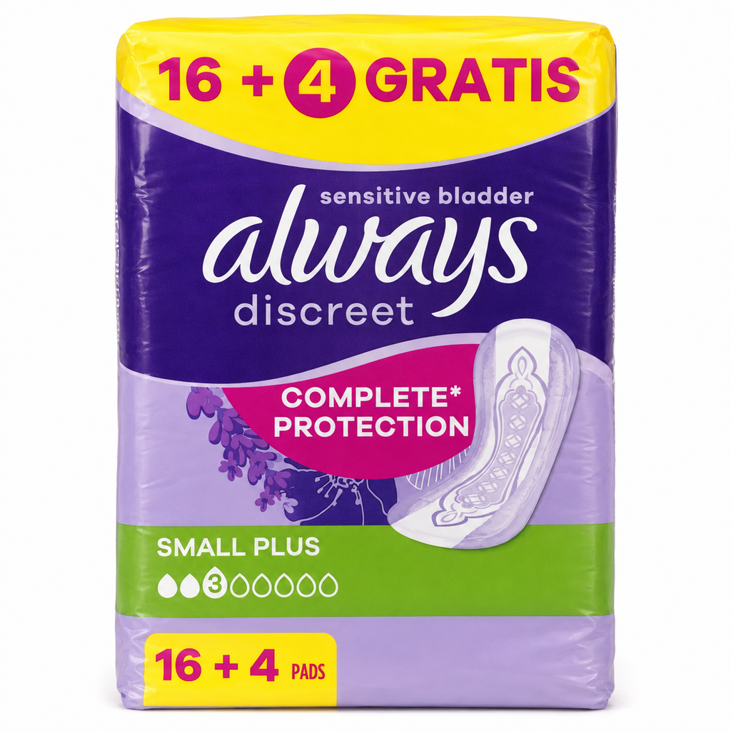 Always Discreet Small Plus Einlagen bei Blasenschwäche mit Saugstärke 3 im 16 + 4 Gratis Pack mit insgesamt 20 Stück