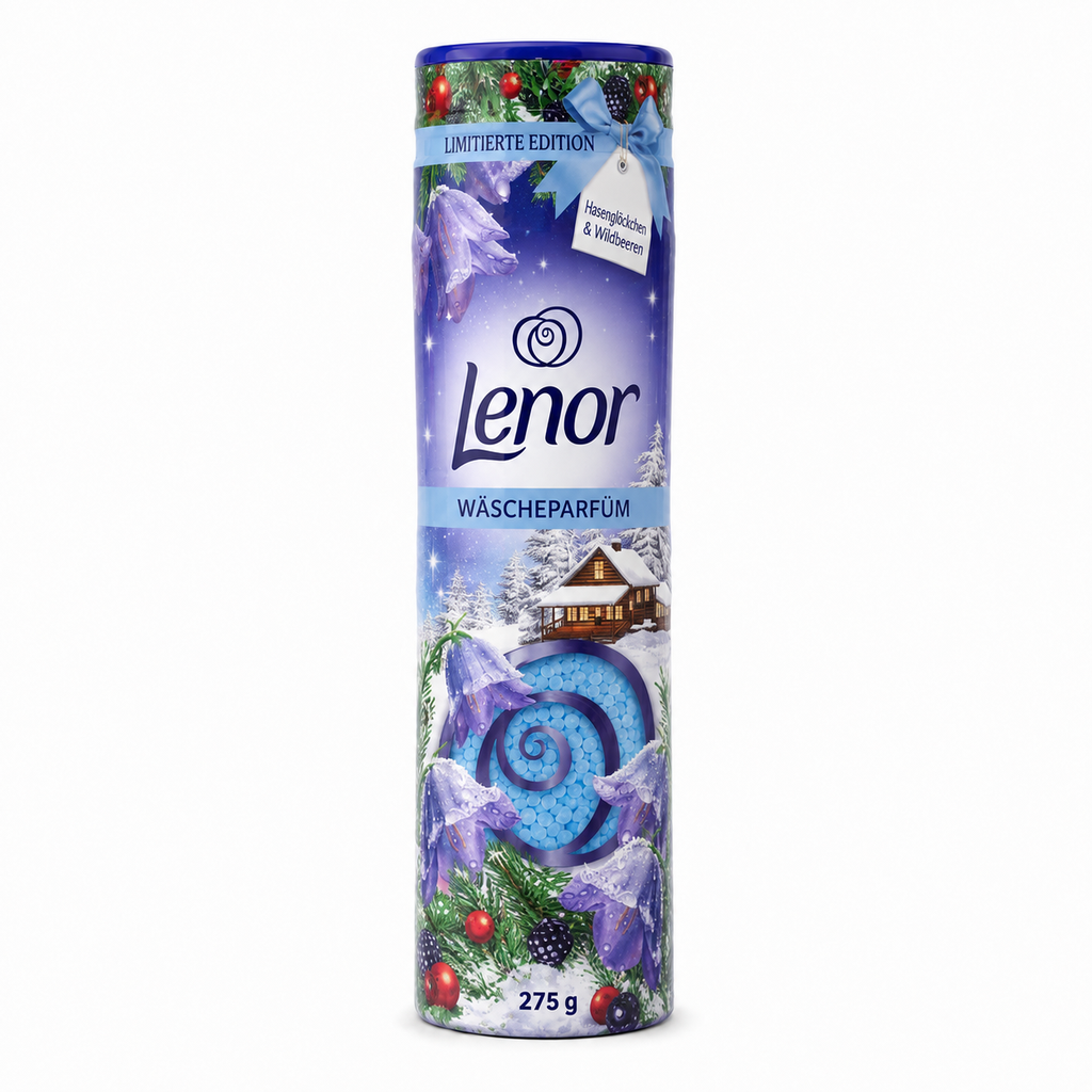 Lenor Wäscheparfüm Hasenglöckchen & Wildbeeren 275 g mit winterlichem Alpenmotiv, Schnee, Tannenzweigen und blauen Duftperlen