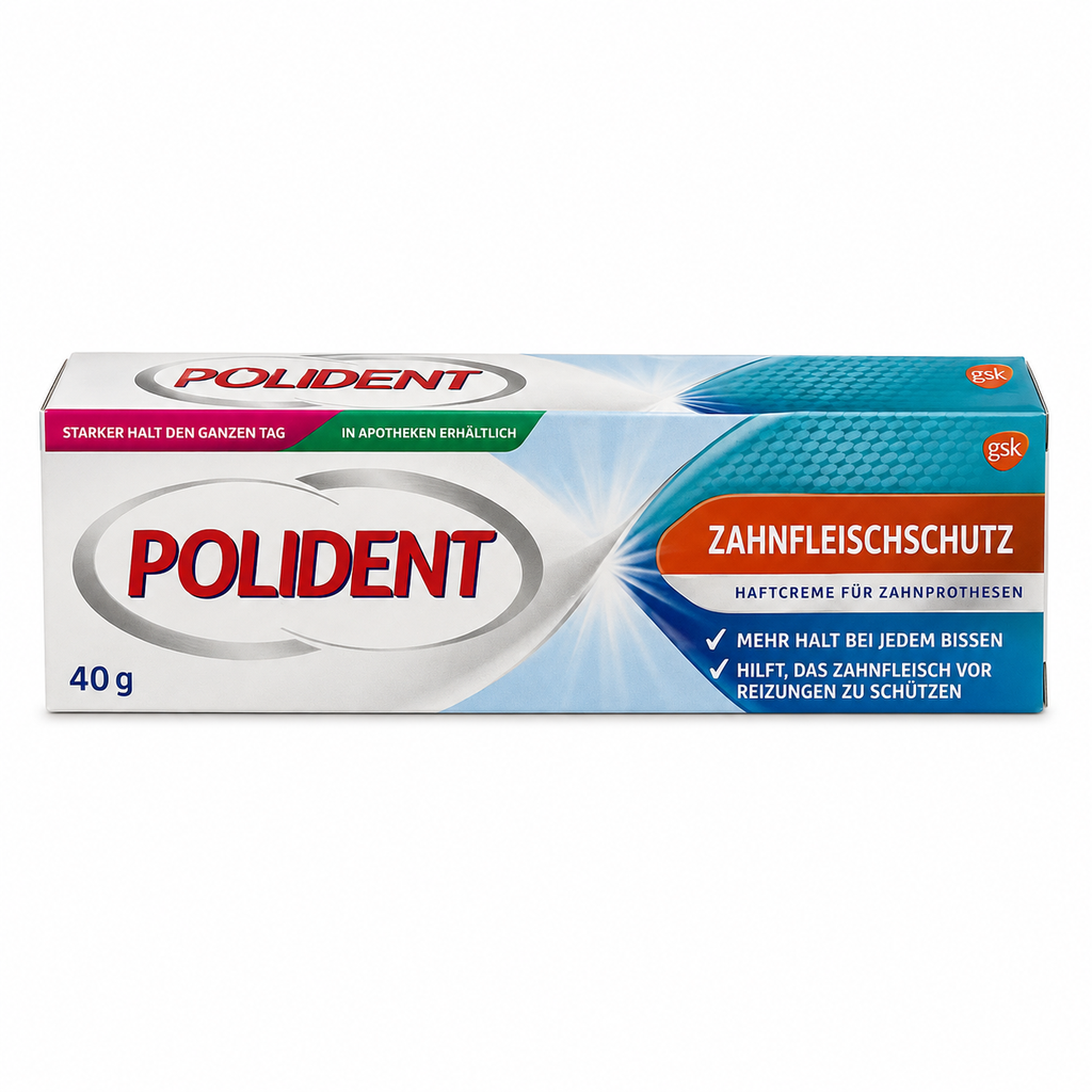 Polident Haftcreme Zahnfleischschutz 40 g für sicheren Halt von Zahnprothesen und angenehmen Tragekomfort