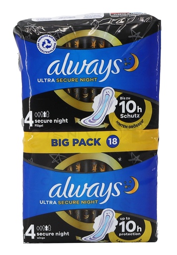 [14907] Always Ultra Damenbinden Secure Night 4 mit Flügeln BigPack 18Stück