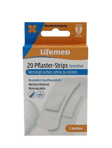 [7261] Lifemed" Pflaster-Strips weiss "Sensitive" 2 Größen 20 Stück
