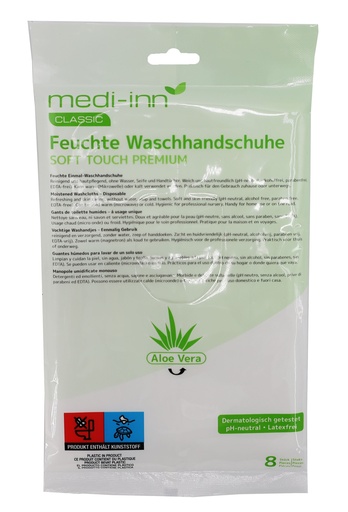 [8847] "Medi-Inn®" feuchte Waschhandschuhe "Premium" 23 cm x 14,5 cm x 0,1 cm weiss