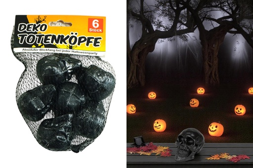[15658] Deko Mini Totenköpfe "Halloween" 6 Stück 4,5cm