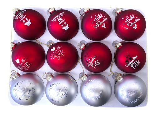 [15780] Weihnachtskugeln Glas "mit Spruch" Ø 8cm |1 Stück | Sortiment 05 | Handegemacht