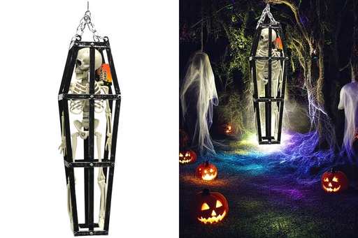 [15663] Deko Halloween hängend "Skelett im Käfig" 50x13cm